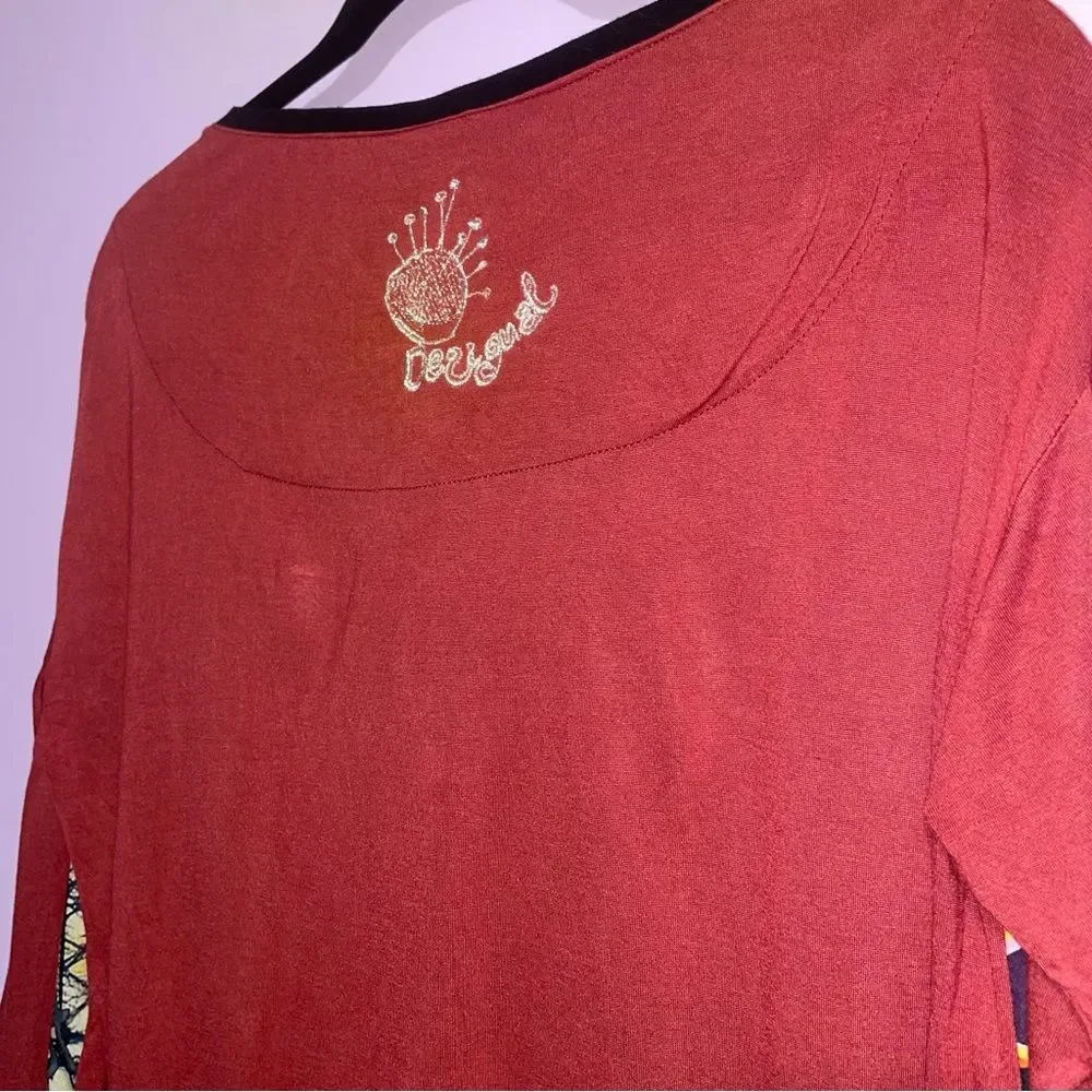 Desigual Rainbow Patchwork Print Blouse Women Size L Art To Wear Artsy Eclectic